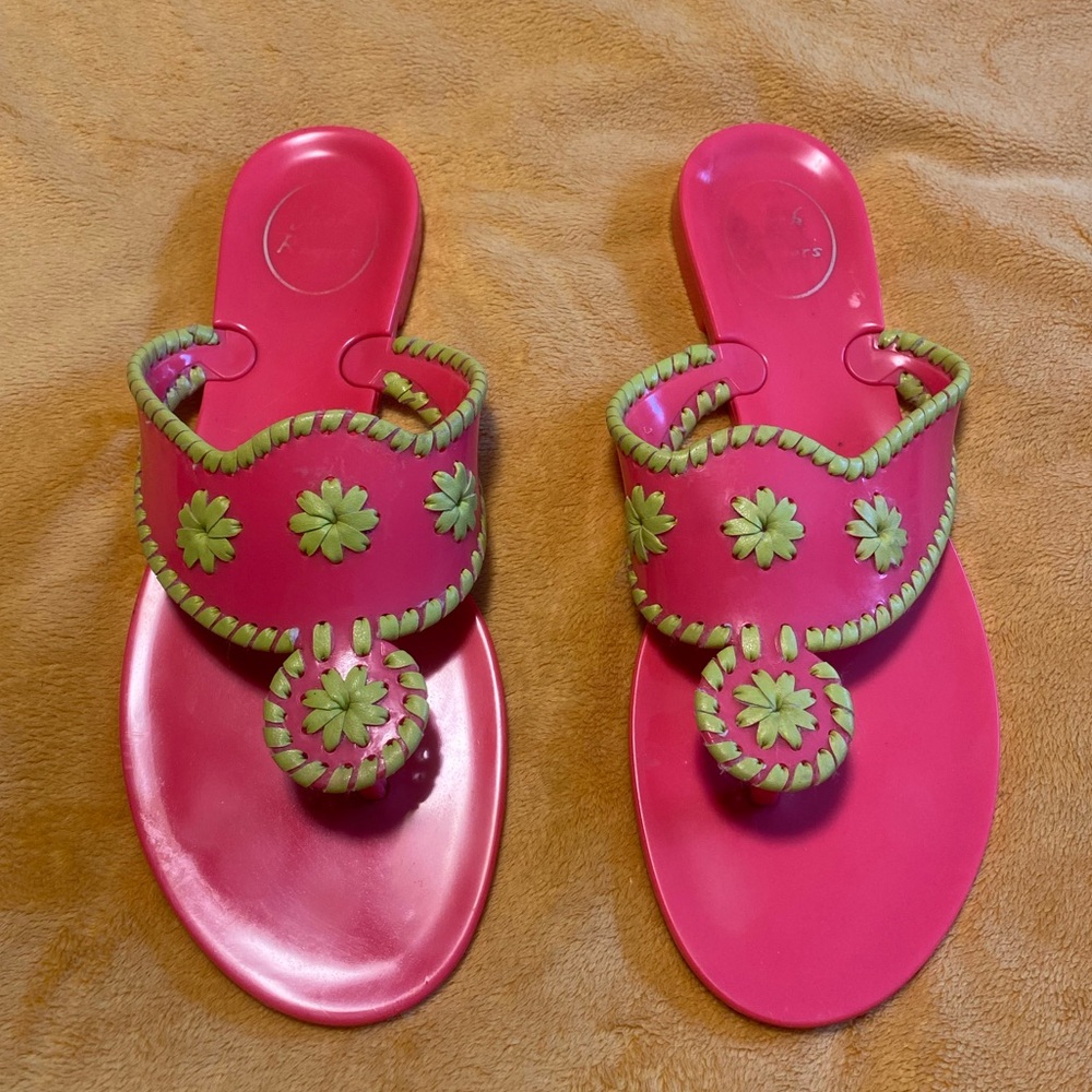 Jack rogers pink and green jelly sandals
